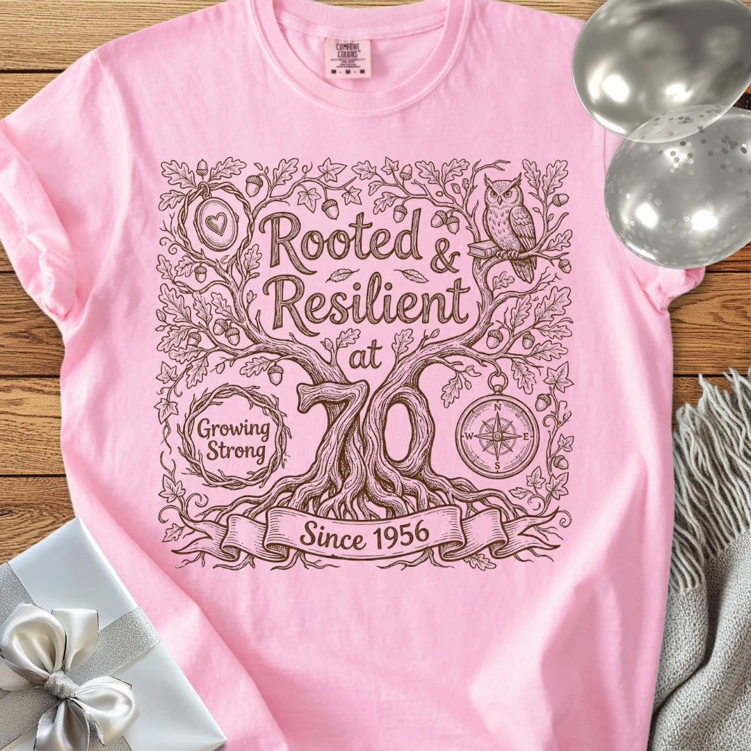 Rooted & Resilient at 70, Since 1956 - Premium 70th Birthday T-Shirt