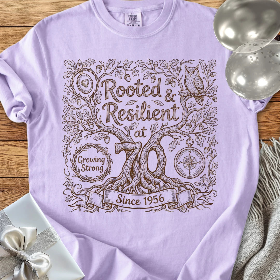 Rooted & Resilient at 70, Since 1956 - Premium 70th Birthday T-Shirt