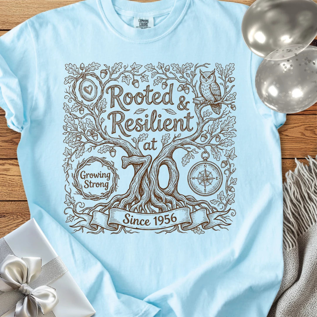 Rooted & Resilient at 70, Since 1956 - Premium 70th Birthday T-Shirt
