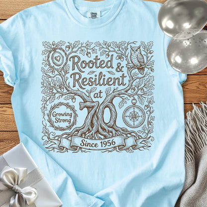 Rooted & Resilient at 70, Since 1956 - Premium 70th Birthday T-Shirt