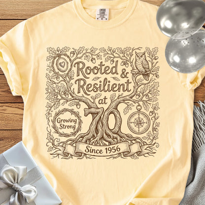 Rooted & Resilient at 70, Since 1956 - Premium 70th Birthday T-Shirt