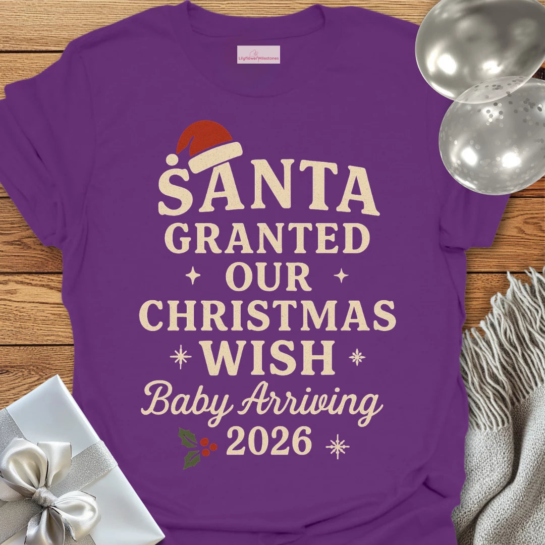 Santa Granted Our Christmas Wish, Baby Arriving 2026 - Christmas T-Shirt
