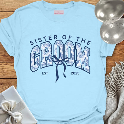 Sister of the Groom Floral Varsity Wedding T-Shirt