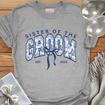 Sister of the Groom Floral Varsity Wedding T-Shirt