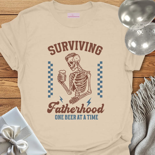 Surviving Fatherhood One Beer at a Time - Father's Day T-Shirt