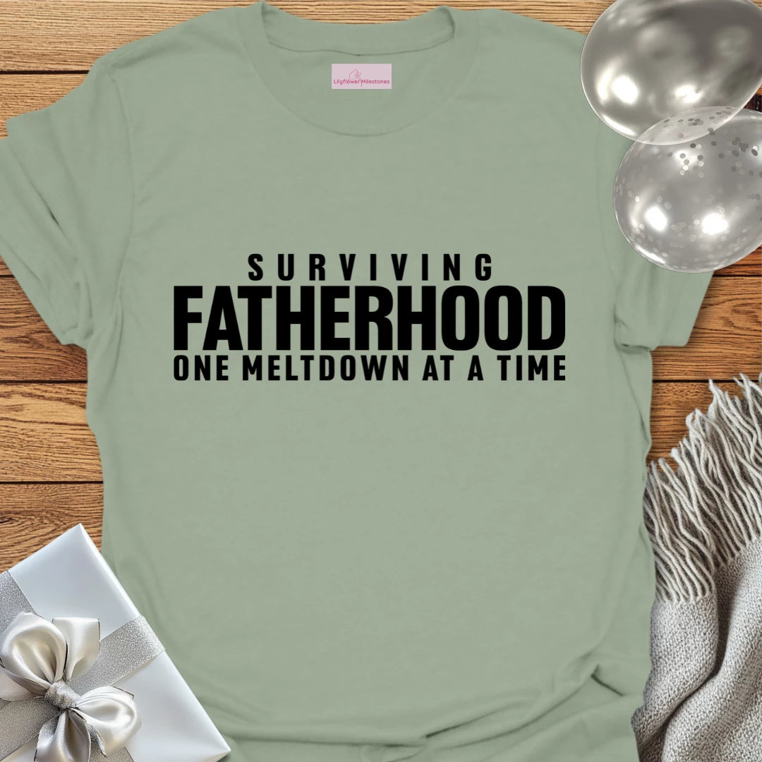 Surviving Fatherhood One Meltdown at a Time - Parenting T-Shirt