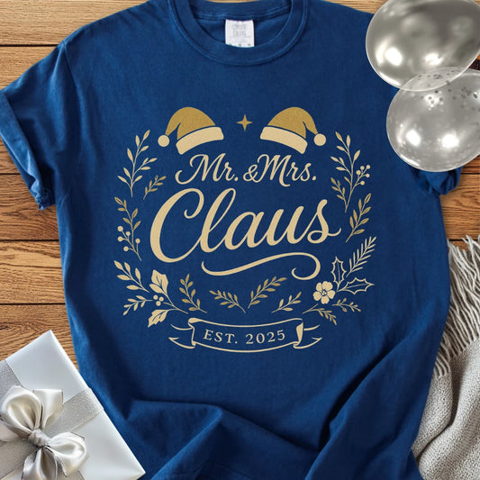 Mr & Mrs Claus, Est 2025 - Premium Wedding T-Shirt