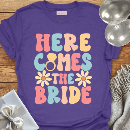 Here Comes the Bride (Groovy Floral) - Wedding T-Shirt