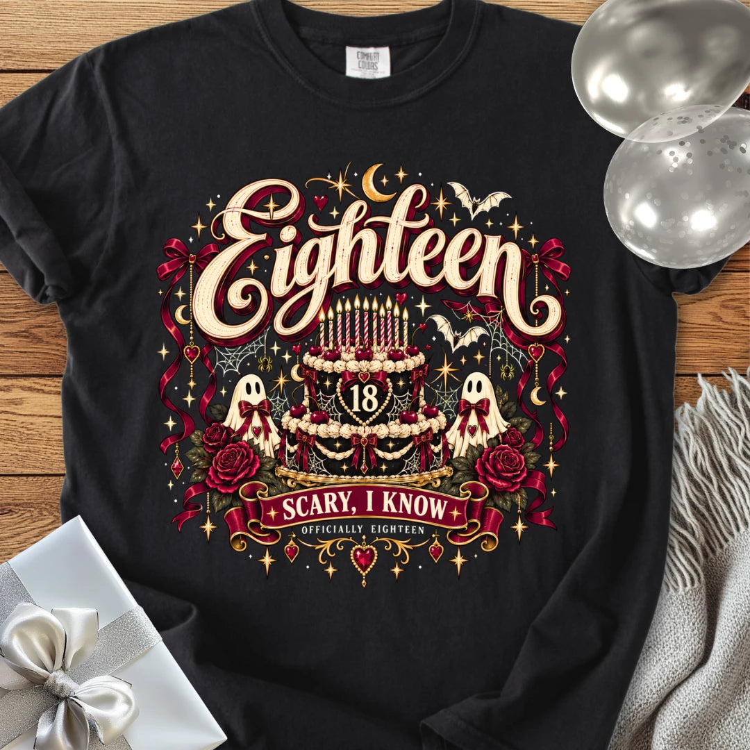 Eighteen - Scary, I Know - Premium Halloween 18th Birthday T-Shirt