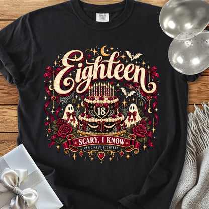 Eighteen - Scary, I Know - Premium Halloween 18th Birthday T-Shirt