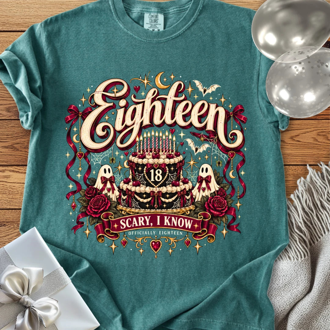Eighteen - Scary, I Know - Premium Halloween 18th Birthday T-Shirt