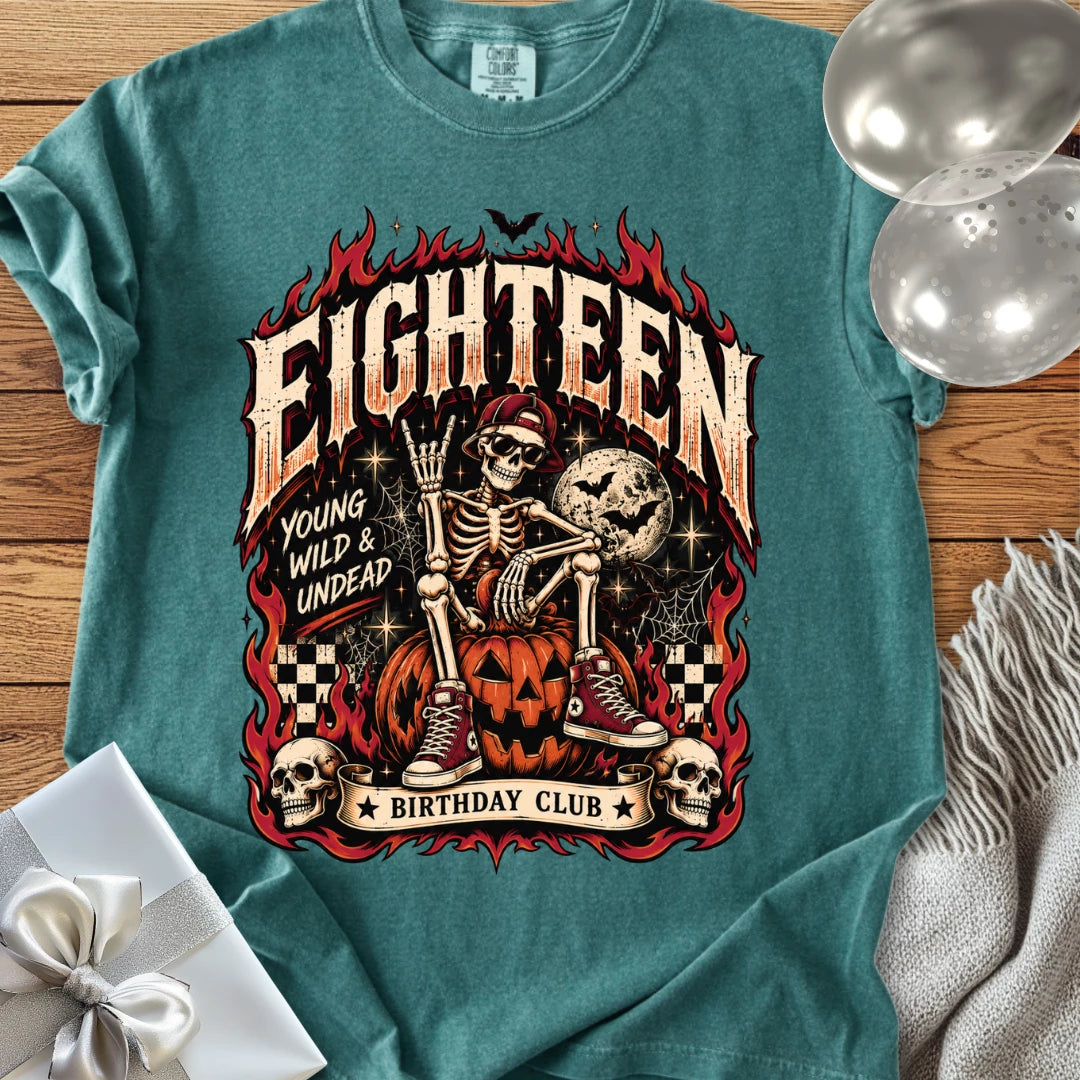 Eighteen, Young, Wild & Undead - Premium Halloween 18th Birthday T-Shirt