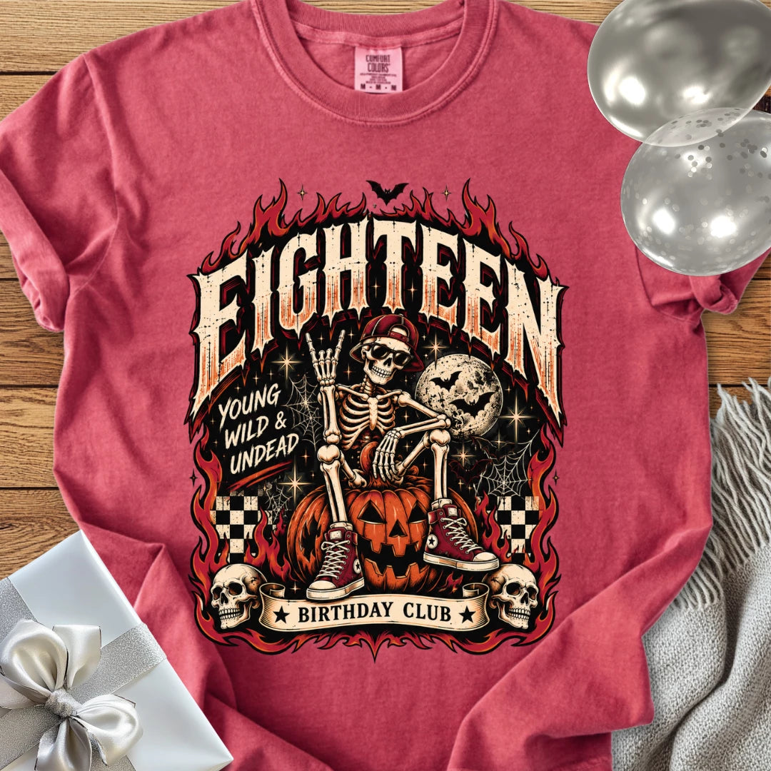 Eighteen, Young, Wild & Undead - Premium Halloween 18th Birthday T-Shirt