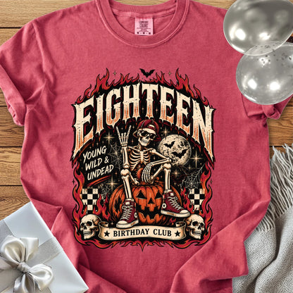 Eighteen, Young, Wild & Undead - Premium Halloween 18th Birthday T-Shirt