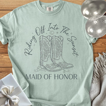 Maid of Honor, Riding Off Into the Sunset - Premium Wedding T-Shirt