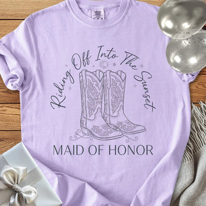 Maid of Honor, Riding Off Into the Sunset - Premium Wedding T-Shirt