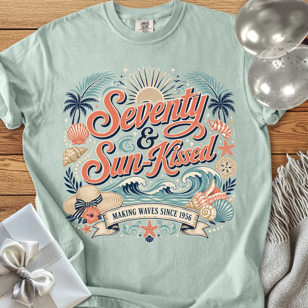 Seventy & Sun-Kissed, Making Waves Since 1956 - Premium 70th Birthday T-Shirt