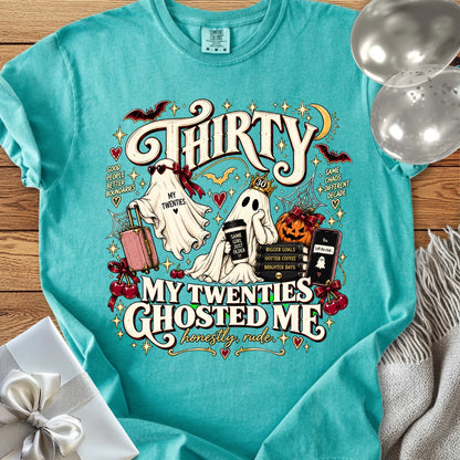 Thirty, My Twenties Ghosted Me - Premium Halloween 30th Birthday T-Shirt
