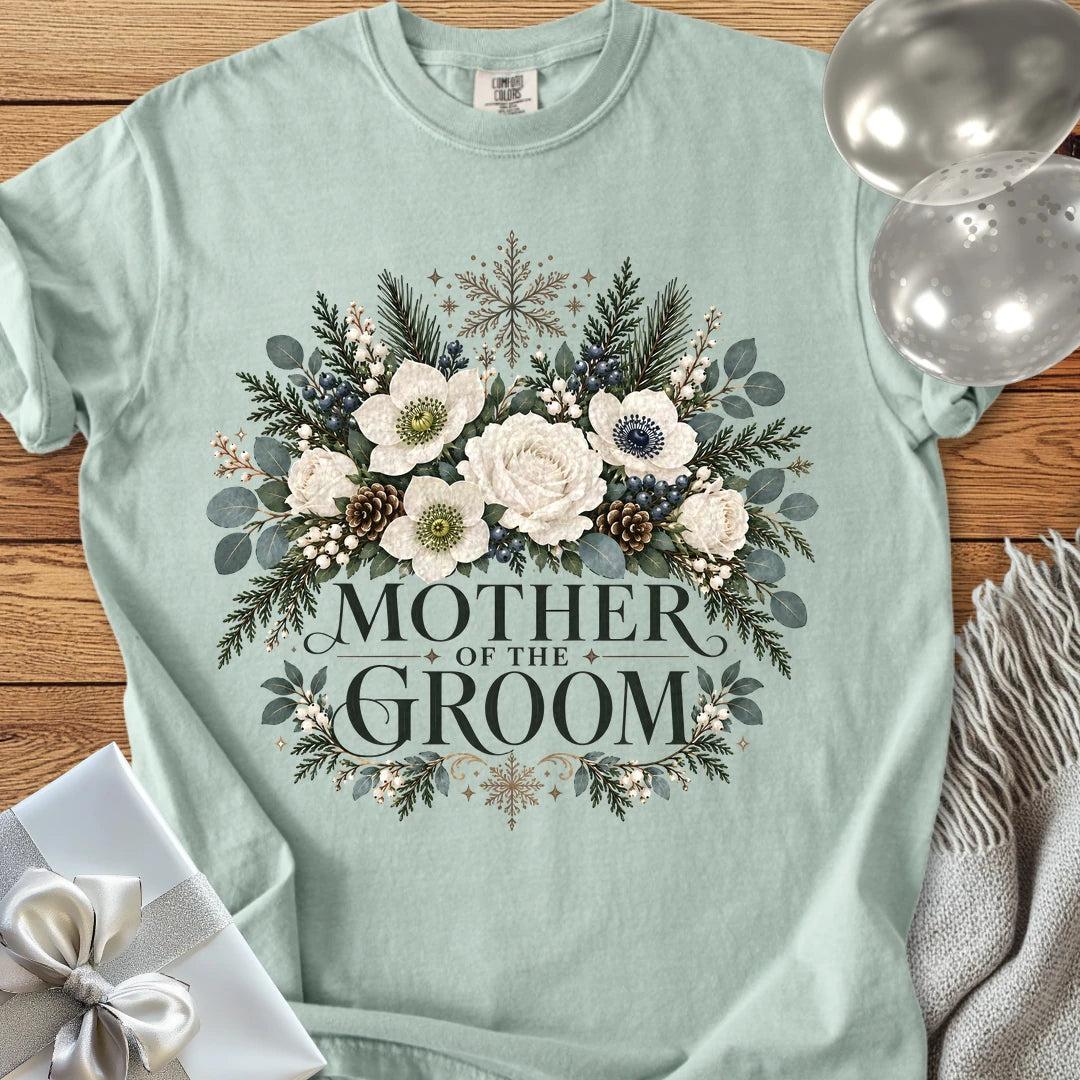 Mother of the Groom - Premium Winter Bouquet Wedding T-Shirt - Bay