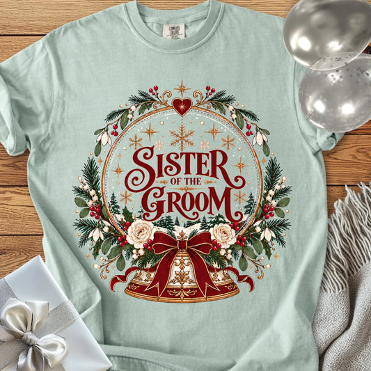 Sister of the Groom - Premium Snowglobe Wedding T-Shirt - Bay