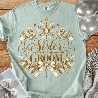 Sister of the Groom - Premium Winter Sparkle Wedding T-Shirt - Bay