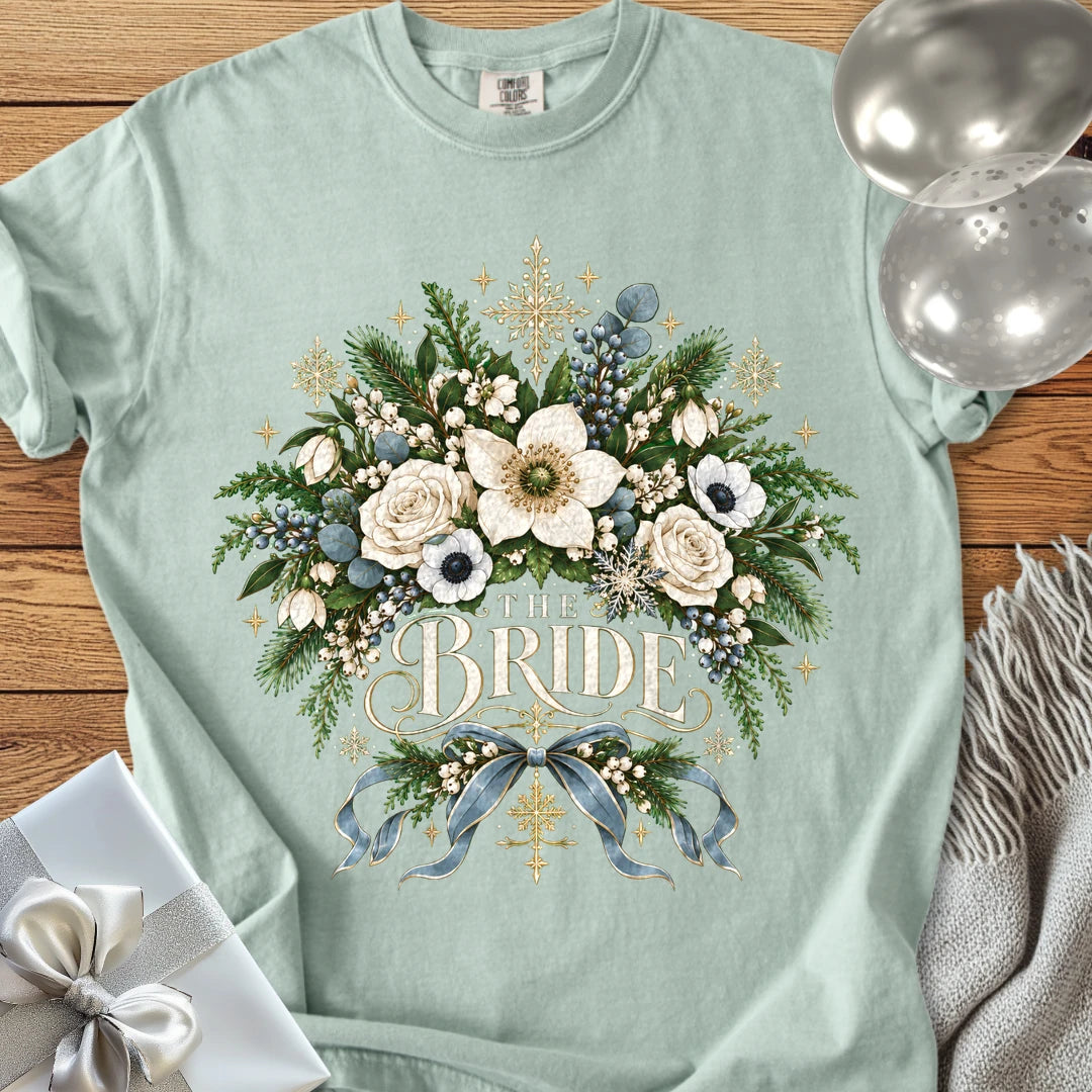 The Bride - Premium Winter Botanical Wedding T-Shirt - Bay
