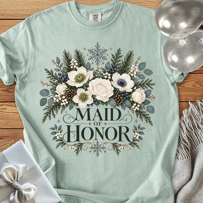 Maid of Honor - Premium Winter Bouquet Wedding T-Shirt - Bay