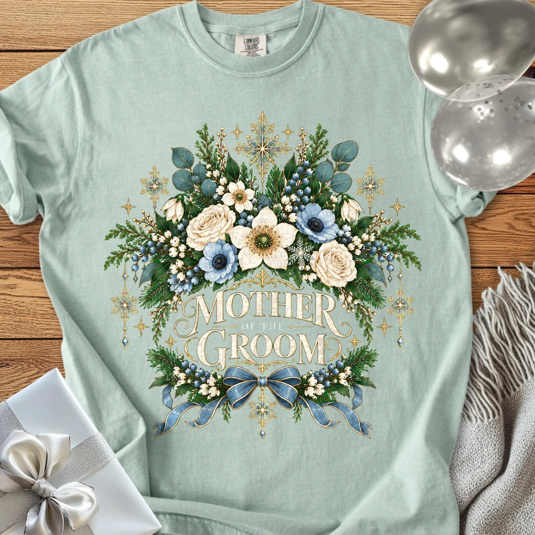 Mother of the Groom - Premium Winter Botanical Wedding T-Shirt - Bay