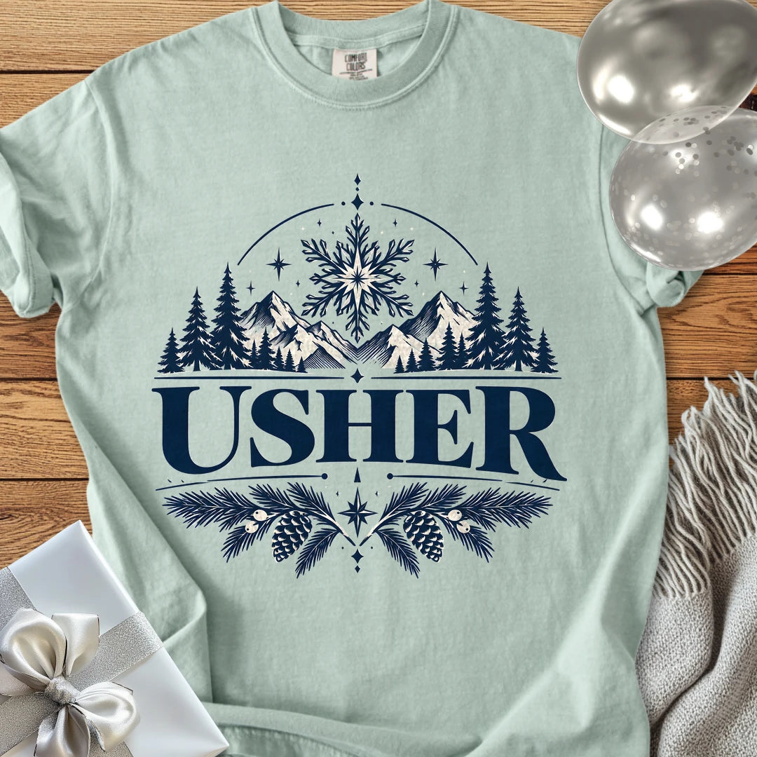 Usher - Premium Winter Peaks Wedding T-Shirt - Bay