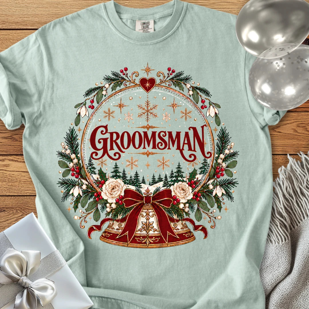 Groomsman - Premium Snowglobe Wedding T-Shirt - Bay