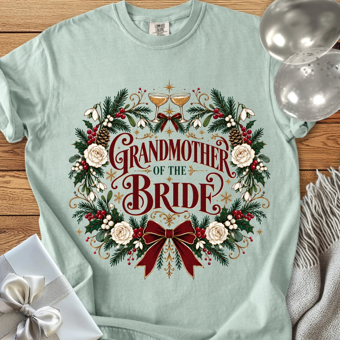 Grandmother of the Bride - Premium Winter Crest Wedding T-Shirt - Bay