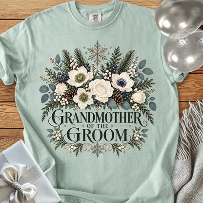 Grandmother of the Groom - Premium Winter Bouquet Wedding T-Shirt - Bay