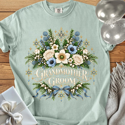 Grandmother of the Groom - Premium Winter Botanical Wedding T-Shirt - Bay