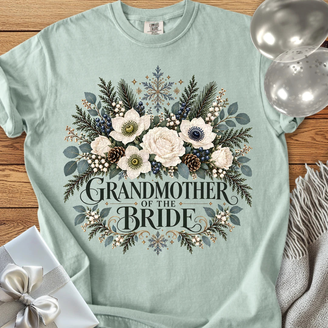 Grandmother of the Bride - Premium Winter Bouquet Wedding T-Shirt - Bay