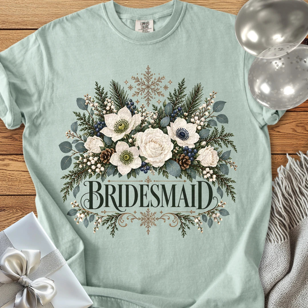 Bridesmaid - Premium Winter Bouquet Wedding T-Shirt - Bay