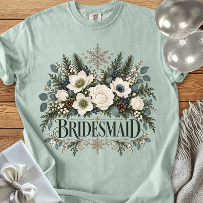 Bridesmaid - Premium Winter Bouquet Wedding T-Shirt - Bay