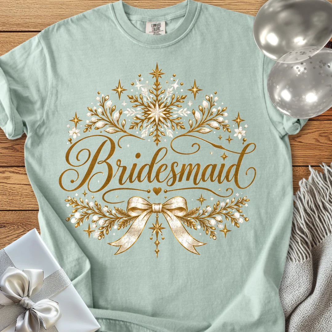 Bridesmaid - Premium Winter Sparkle Wedding T-Shirt - Bay