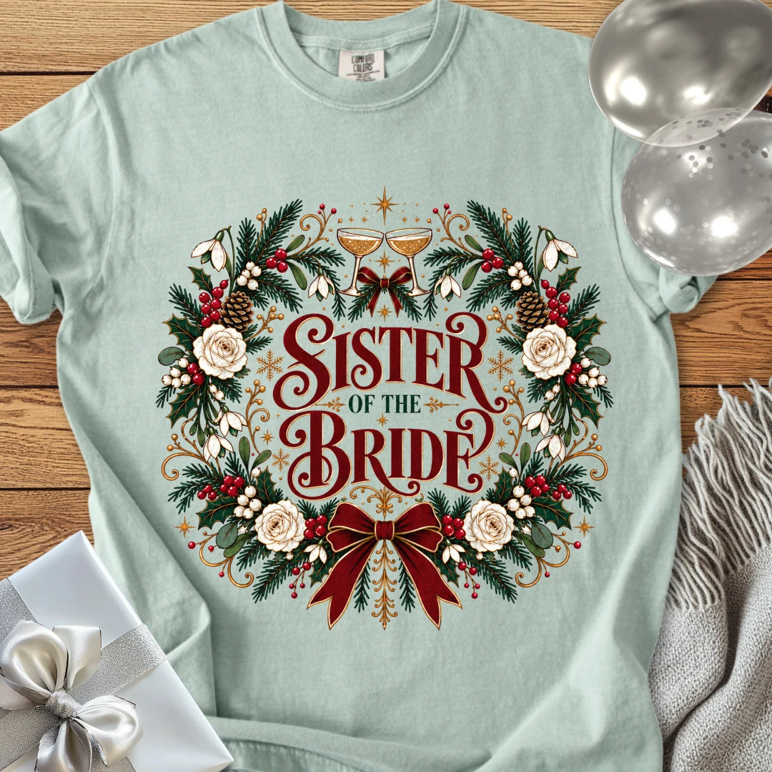 Sister of the Bride - Premium Winter Crest Wedding T-Shirt - Bay