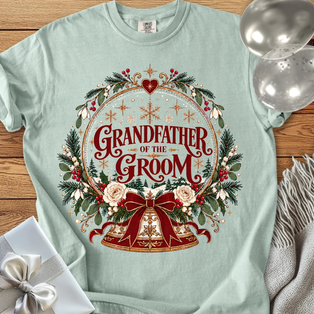 Grandfather of the Groom - Premium Snowglobe Wedding T-Shirt - Bay