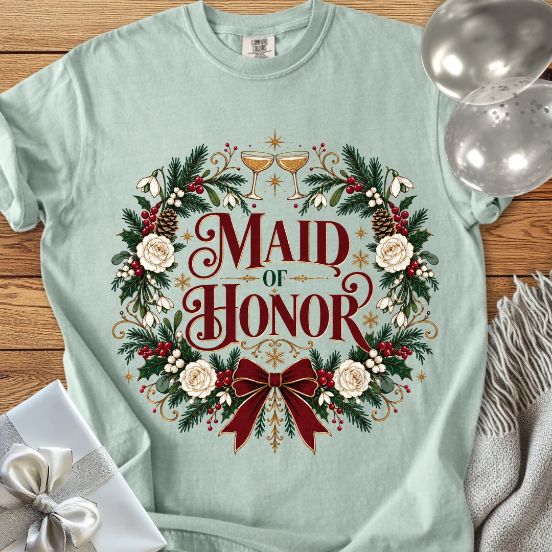 Maid of Honor - Premium Winter Crest Wedding T-Shirt - Bay