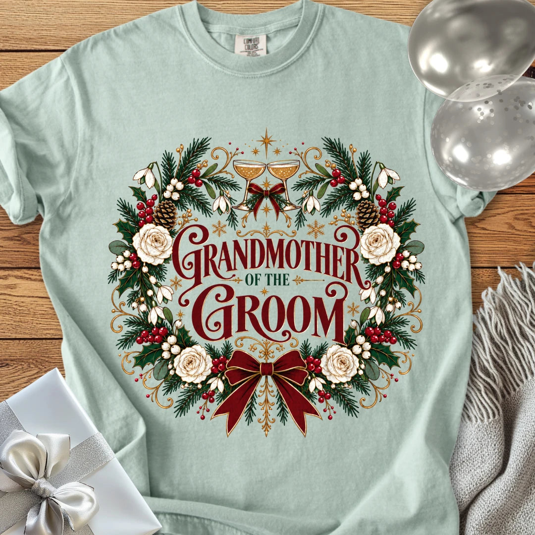 Grandmother of the Groom - Premium Winter Crest Wedding T-Shirt - Bay