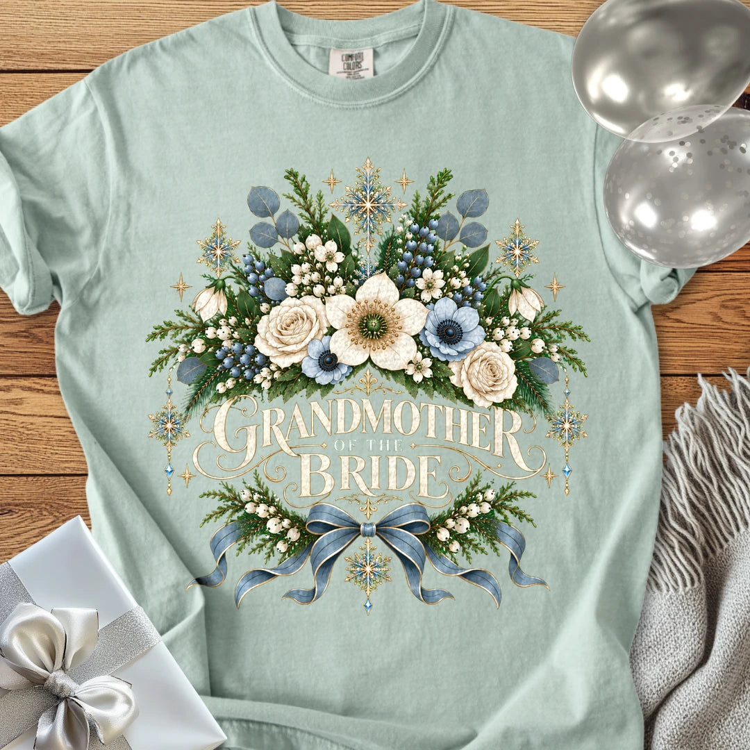 Grandmother of the Bride - Premium Winter Botanical Wedding T-Shirt - Bay