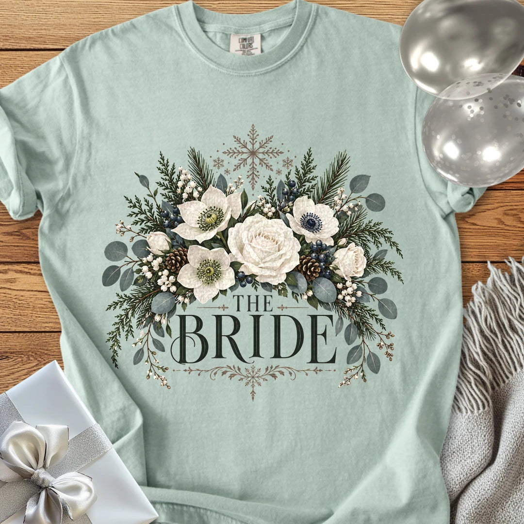 Bride - Premium Winter Bouquet Wedding T-Shirt - Bay