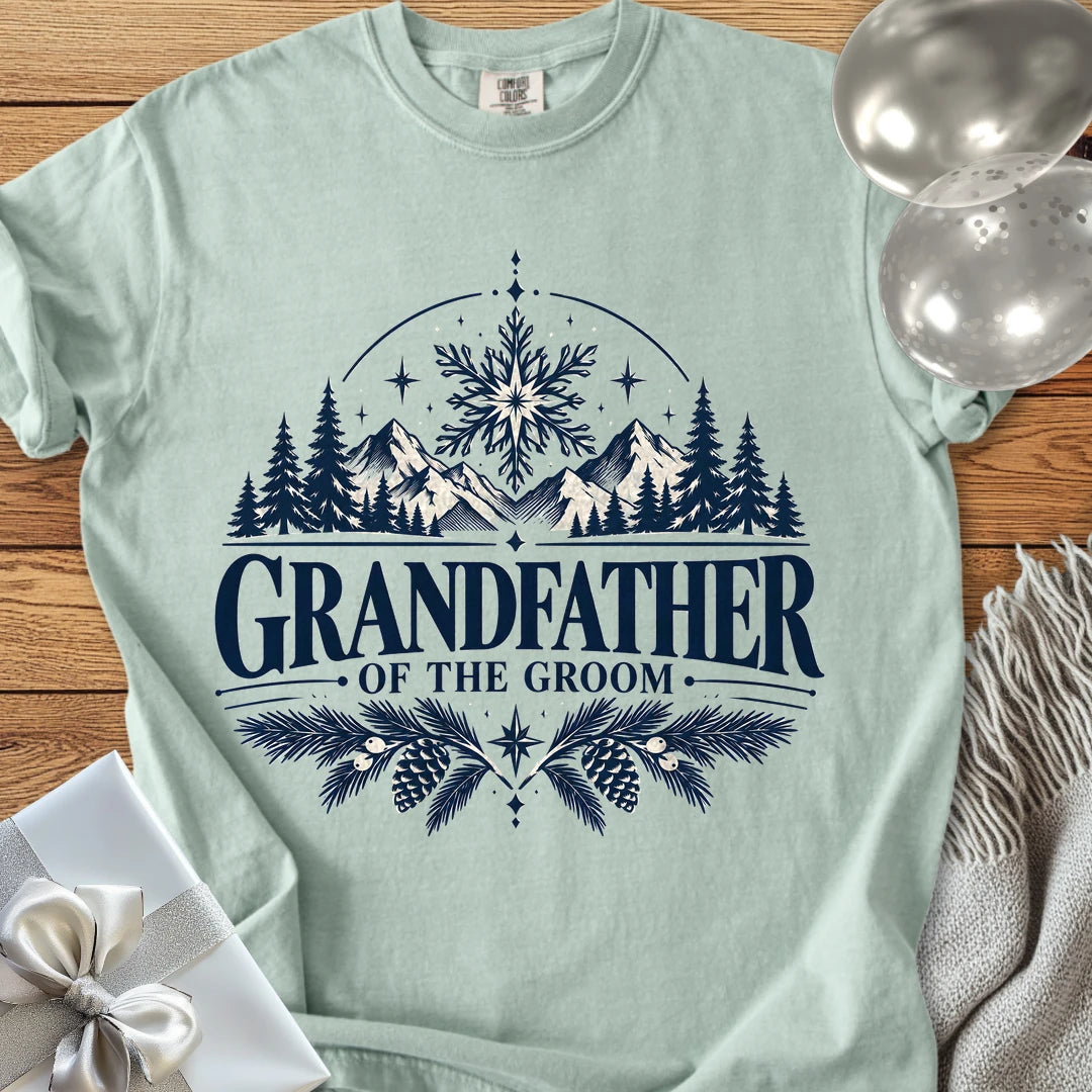 Grandfather of the Groom - Premium Winter Peaks Wedding T-Shirt - Bay