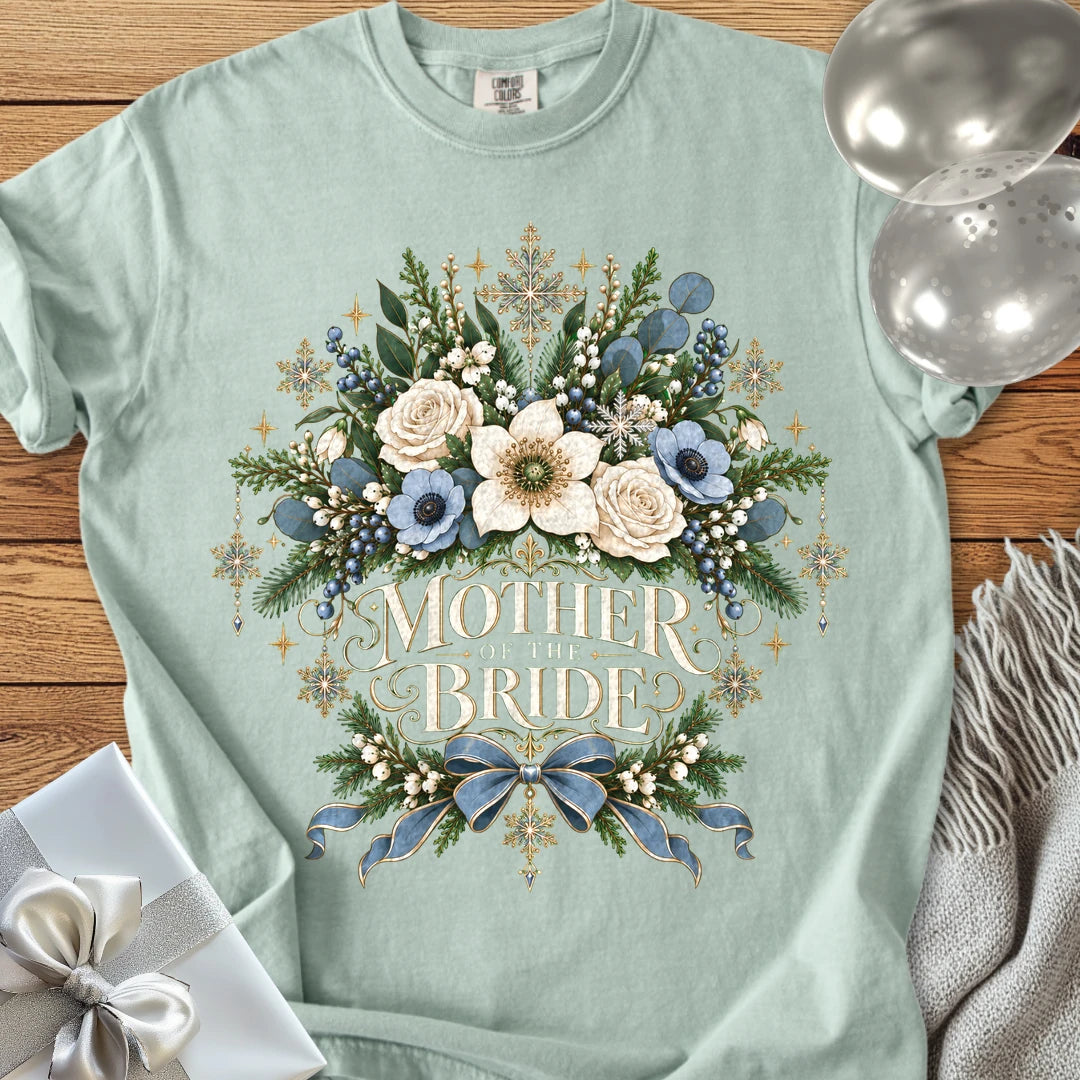 Mother of the Bride - Premium Winter Botanical Wedding T-Shirt - Bay