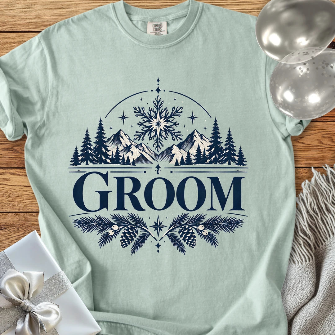 Groom - Premium Winter Peaks Wedding T-Shirt - Bay