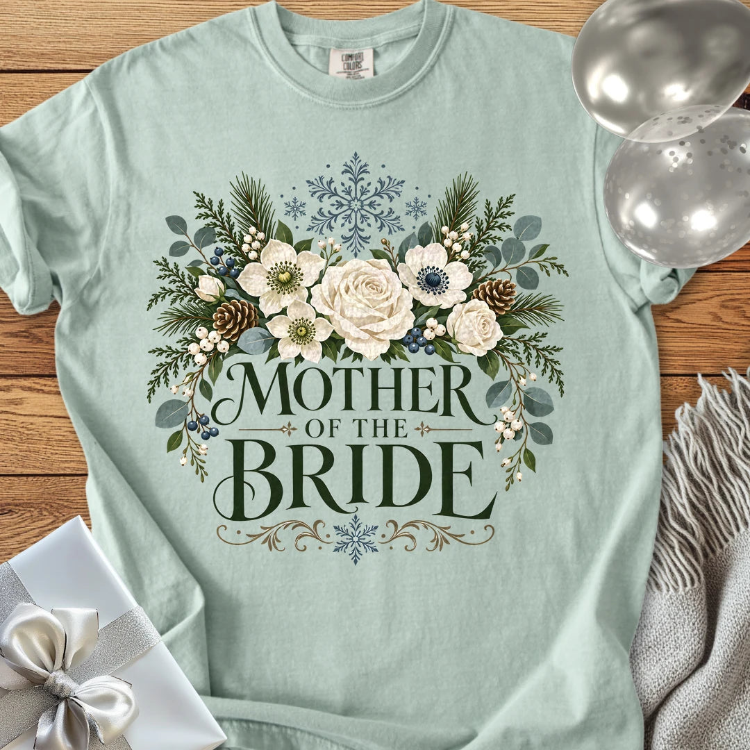 Mother of the Bride - Premium Winter Bouquet Wedding T-Shirt - Bay