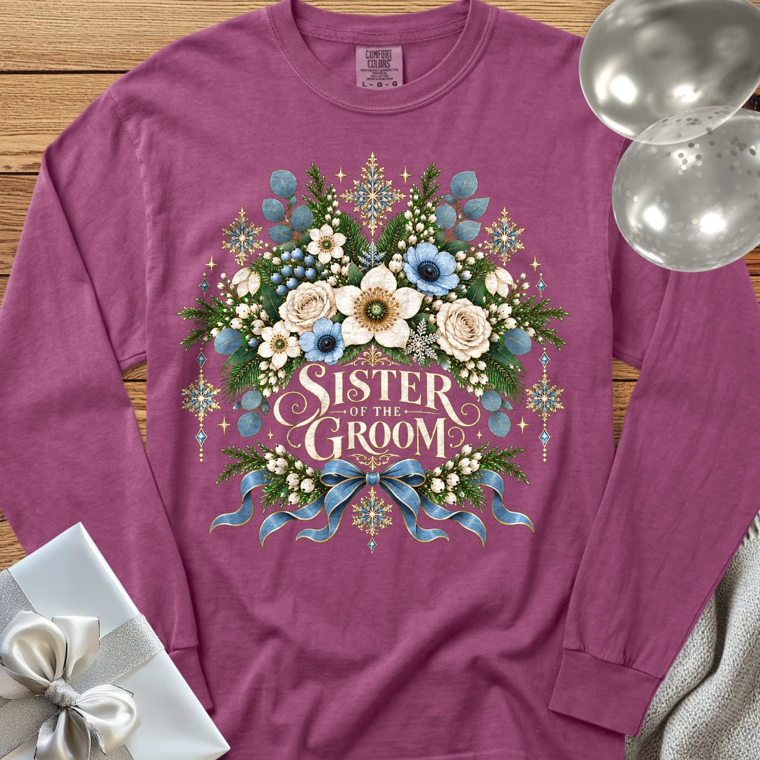 Sister of the Groom - Premium Winter Botanical Wedding Long Sleeve T-Shirt - Berry