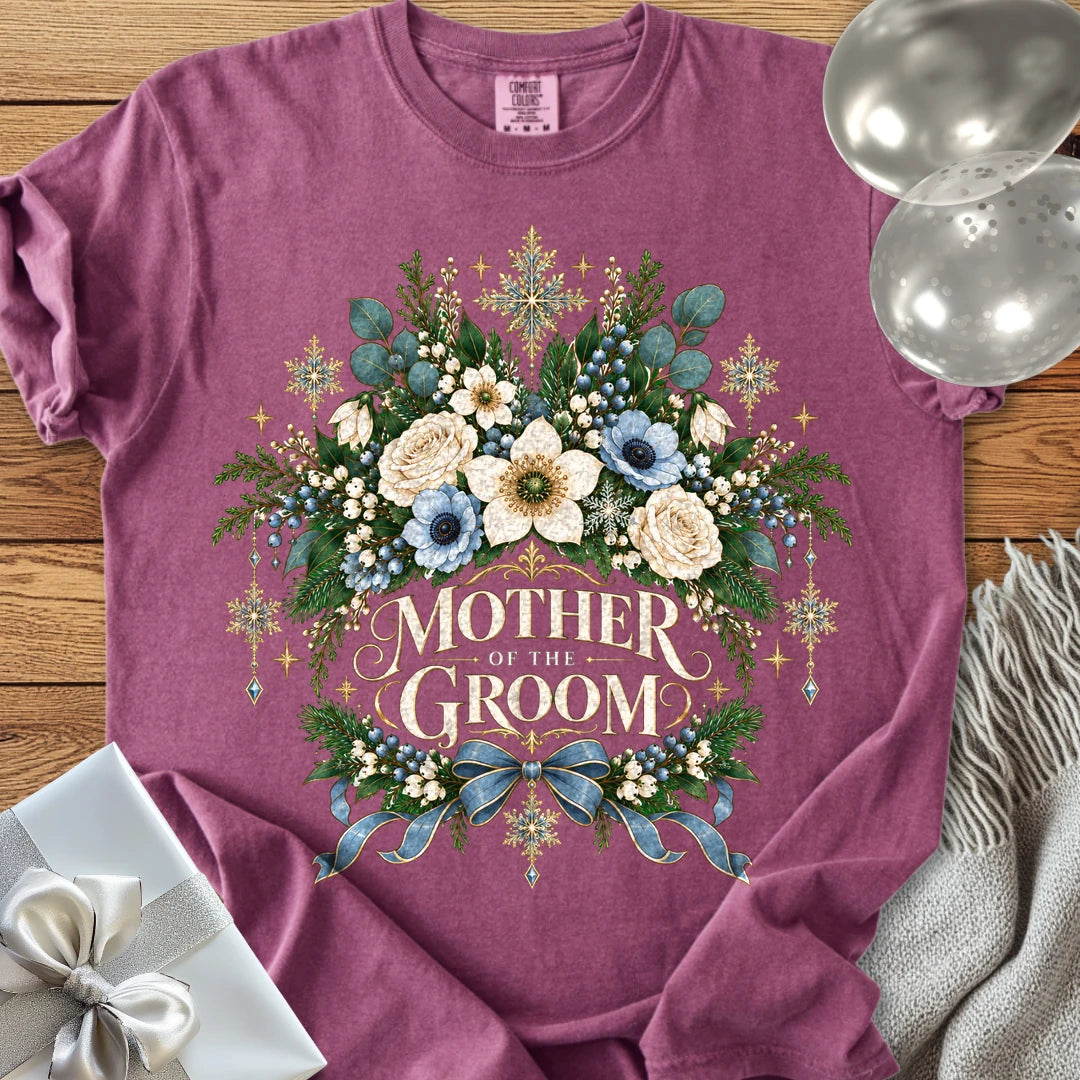 Mother of the Groom - Premium Winter Botanical Wedding T-Shirt - Berry