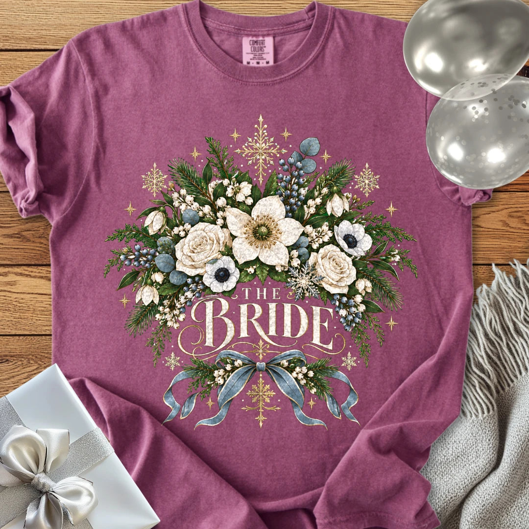 The Bride - Premium Winter Botanical Wedding T-Shirt - Berry